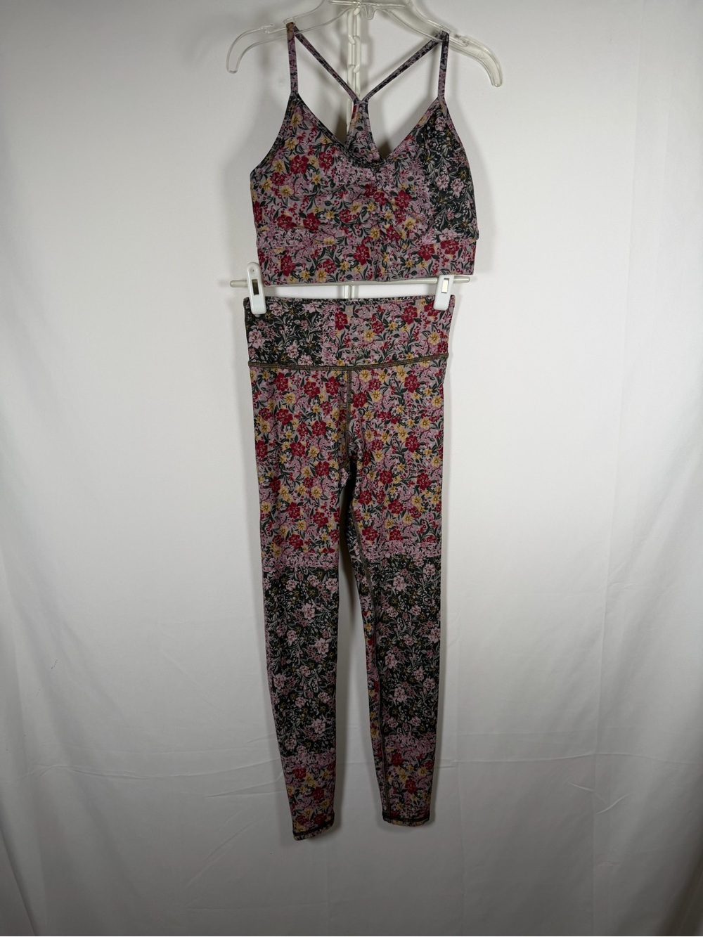 Floral High-Waist Leggings with Matching Strappy Crop Top - Pink Floral